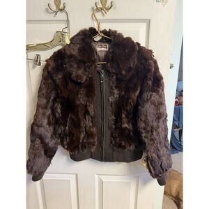 Vnt Dino Ricco Rabbit Fur Bomber Jacket Brown Zip 70s Knit Cuffs Med 40w Errors
